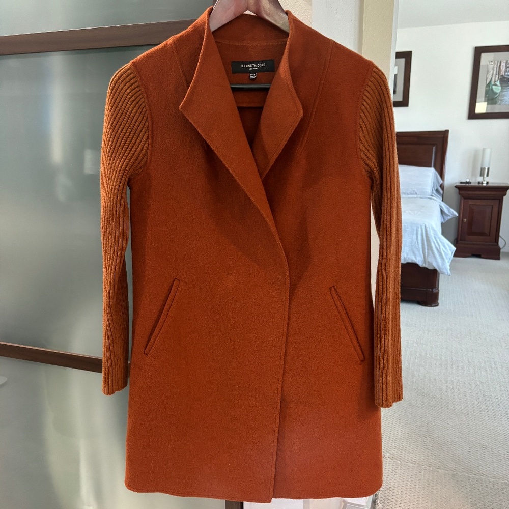 Kenneth Cole Wool Blend Coat - Burnt Orange / Chestnut Brown Size PXS - Picture 6 of 13
